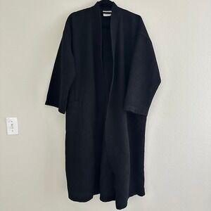 Chakir Turkish Linens Waffle Robe Unisex Large Black Cotton Blend Spa Kimono